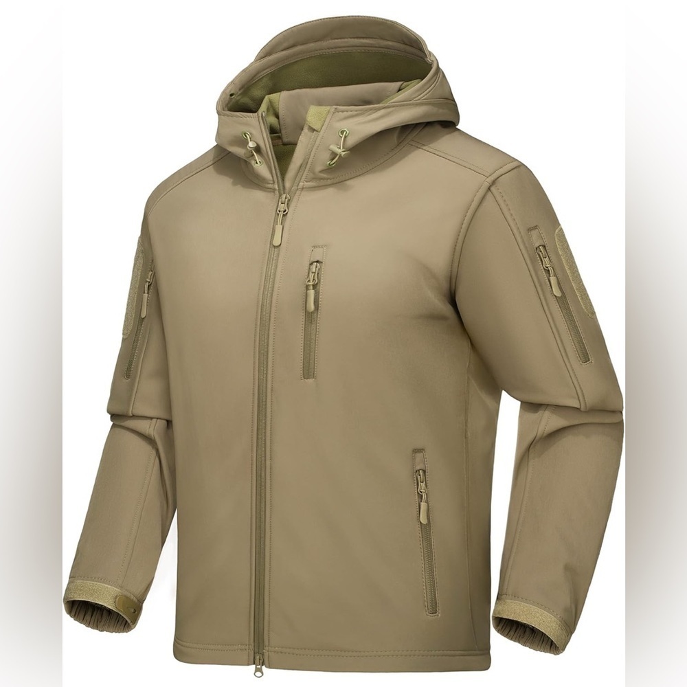 NEW- Men's Tactical 6 Pocket Fleece Lined Water Resistant Soft Shell Jacket